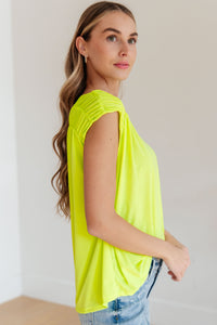 Thumbnail for Ruched Cap Sleeve Top in Neon Green