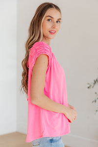 Thumbnail for Ruched Cap Sleeve Top in Neon Pink