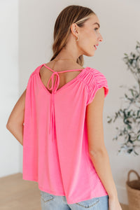 Thumbnail for Ruched Cap Sleeve Top in Neon Pink