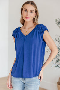 Thumbnail for Ruched Cap Sleeve Top in Royal Blue
