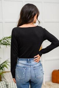 Thumbnail for The Trisha Textured Square Neck Bodysuit in Black