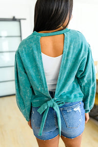 Thumbnail for Tied Up In Cuteness Mineral Wash Sweater in Teal
