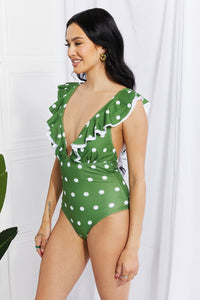 Thumbnail for Marina West Swim Moonlit Dip Ruffle Plunge Swimsuit in Mid Green
