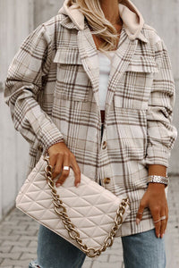 Thumbnail for Plus Size Plaid Button Up Hooded Jacket