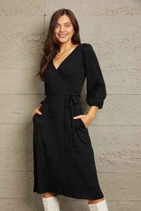 Thumbnail for Culture Code Full Size Surplice Flare Ruching Dress