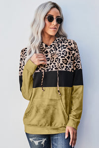 Thumbnail for Leopard Color Block Hoodie