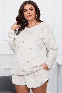 Thumbnail for Plus Size Star Dropped Shoulder Top and Shorts Lounge Set