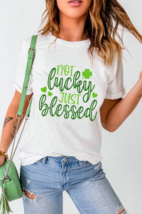 Thumbnail for NOT LUCKY JUST BLESSED Round Neck T-Shirt