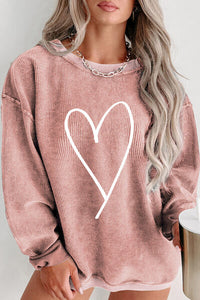 Thumbnail for Plus Size Heart Ribbed Round Neck Sweatshirt