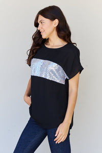 Thumbnail for Sew In Love Shine Bright Full Size Center Mesh Sequin Top in Black/Silver