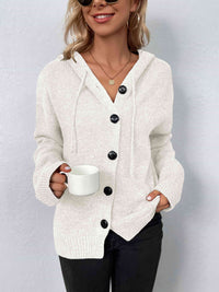 Thumbnail for Button-Down Long Sleeve Hooded Sweater