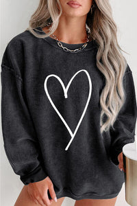 Thumbnail for Plus Size Heart Ribbed Round Neck Sweatshirt