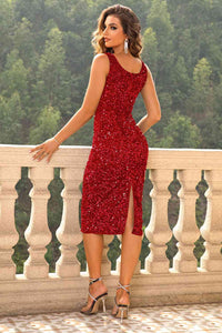 Thumbnail for Sequin Sleeveless Slit Dress
