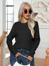 Thumbnail for Cable-Knit Round Neck Long Sleeve Sweater