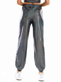 Thumbnail for Glitter Elastic Waist Pants with Pockets
