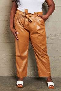 Thumbnail for HEYSON Powerful You Full Size Faux Leather Paperbag Waist Pants