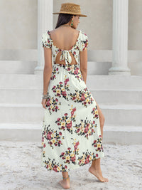 Thumbnail for Tied Slit Floral Short Sleeve Dress