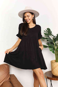 Thumbnail for Double Take V-Neck Flounce Sleeve Tiered Dress