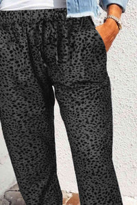 Thumbnail for Double Take Leopard Print Joggers with Pockets