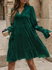 Thumbnail for Notched Long Sleeve Tiered Dress