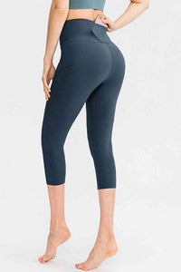 Thumbnail for Wide Waistband Cropped Active Leggings with Pockets