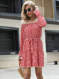 Thumbnail for Frill Tied Floral Flounce Sleeve Tiered Dress