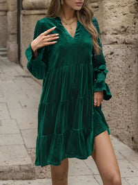 Thumbnail for Notched Long Sleeve Tiered Dress