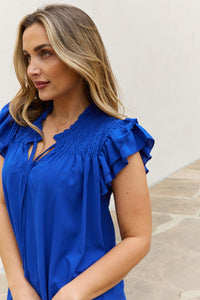 Thumbnail for And The Why Ruffle Sleeve Smocked Detail Mini Dress