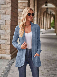 Thumbnail for Open Front Cardigan with Pockets