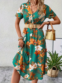 Thumbnail for Floral Surplice Short Sleeve Dress