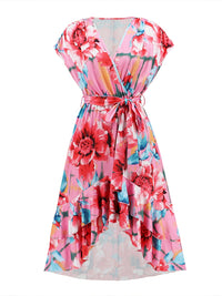 Thumbnail for Ruffled Tied Floral Surplice Dress