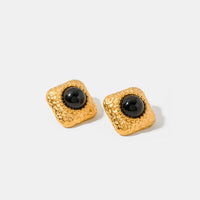 Thumbnail for Square Stainless Steel Natural Black Onyx Earring