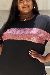 Thumbnail for Sew In Love Shine Bright Full Size Center Mesh Sequin Top in Black/Mauve