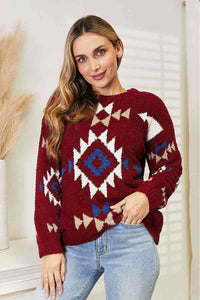 Thumbnail for HEYSON Full Size Aztec Soft Fuzzy Sweater