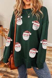 Thumbnail for Sequin Santa Round Neck Long Sleeve Sweatshirt