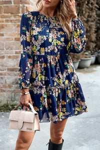 Thumbnail for Smocked Floral Print Long Sleeve Mini Dress