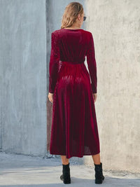 Thumbnail for Tie Front Long Sleeve Slit Dress