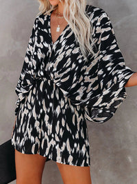 Thumbnail for Tied Printed Kimono Sleeve Romper