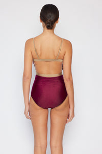 Thumbnail for Marina West Swim Wave Break Contrast Trim One-Piece in Wine