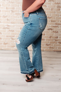 Thumbnail for Isla Mid Rise Distressed Released Hem Bootcut Jeans