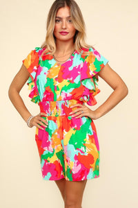 Thumbnail for Haptics Abstract Floral Smocked Waist Romper