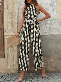 Thumbnail for Tied Printed Grecian Neck Jumpsuit