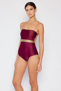 Thumbnail for Marina West Swim Wave Break Contrast Trim One-Piece in Wine