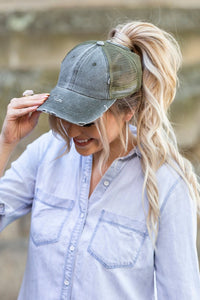 Thumbnail for Distressed Messy Bun Hat Cap