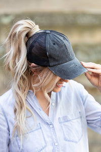 Thumbnail for Distressed Messy Bun Hat Cap