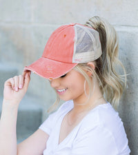 Thumbnail for Distressed Messy Bun Hat Cap