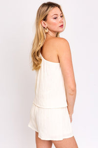 Thumbnail for Sleeveless One Shoulder Layered Top Romper