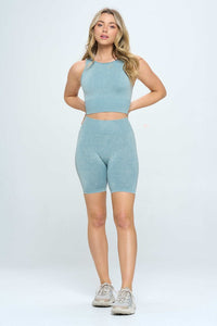 Thumbnail for Mineral wash seamless biker shorts set