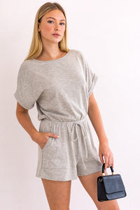 Thumbnail for Short Roll-Up Sleeve Elastic Waist Romper