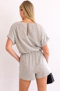 Thumbnail for Short Roll-Up Sleeve Elastic Waist Romper